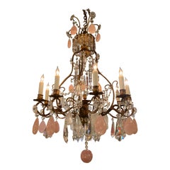 Italian crystal, rose quartz and rock crystal chandelier with 10 lights