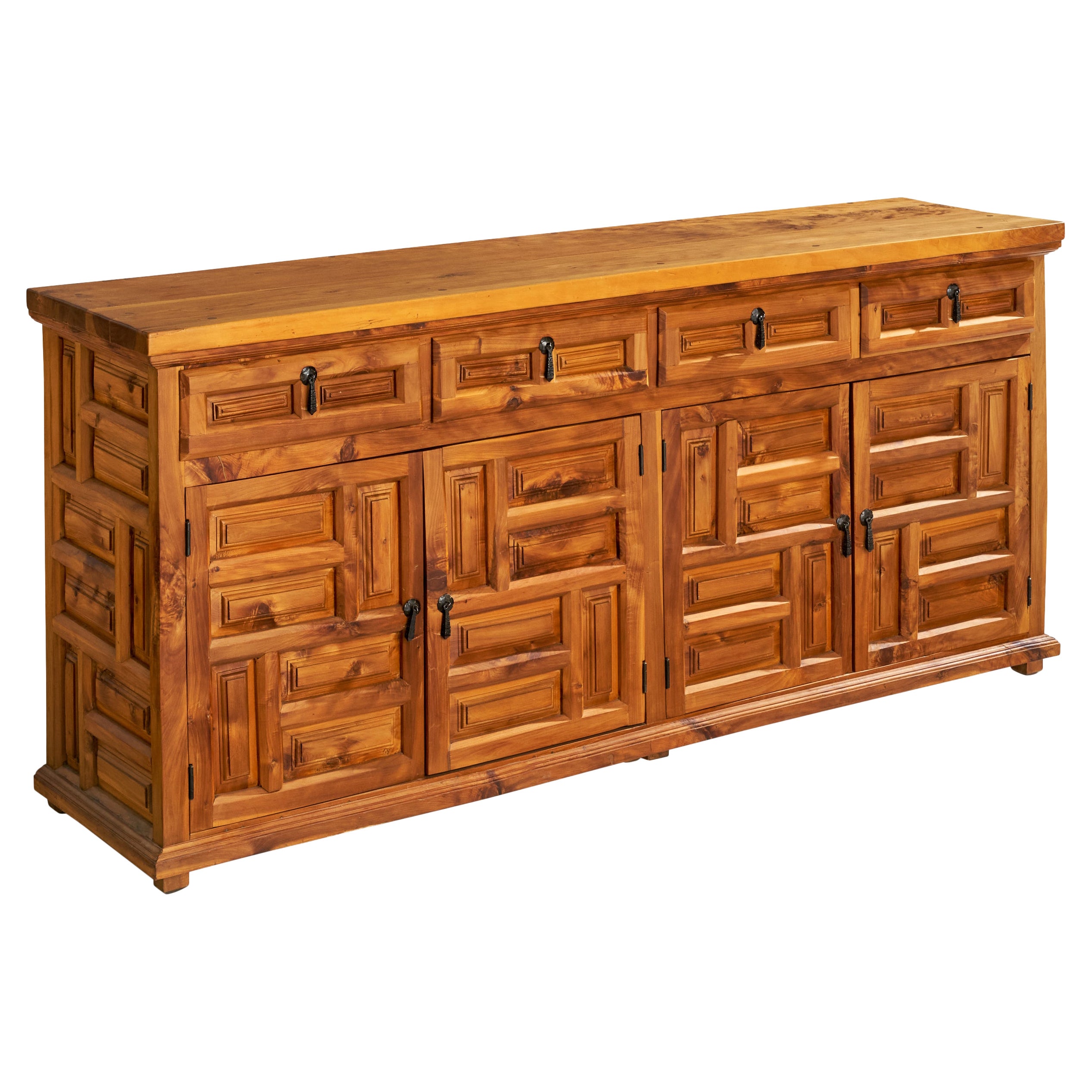 Spanish Designer, Cabinet, Iron, Cypress Wood, Spain, 1970s For Sale