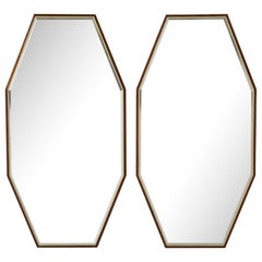 1950's Mid-Century Modern Large Walnut And Brass Octagonal Mirrors