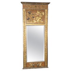 Antique Superb Distressed Gilded Paint Decorated Figural Neoclassical Mirror with Swans