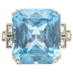 Vintage Art Deco Asscher-Cut London Topaz Cut, Diamond and Platinum Ring
