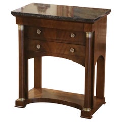 19th Century French Empire Marble Top Mahogany Bedside Table with Drawers