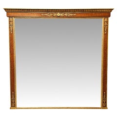 Antique 19th Century Large Birds Eye Maple and Giltwood Overmantel Mirror