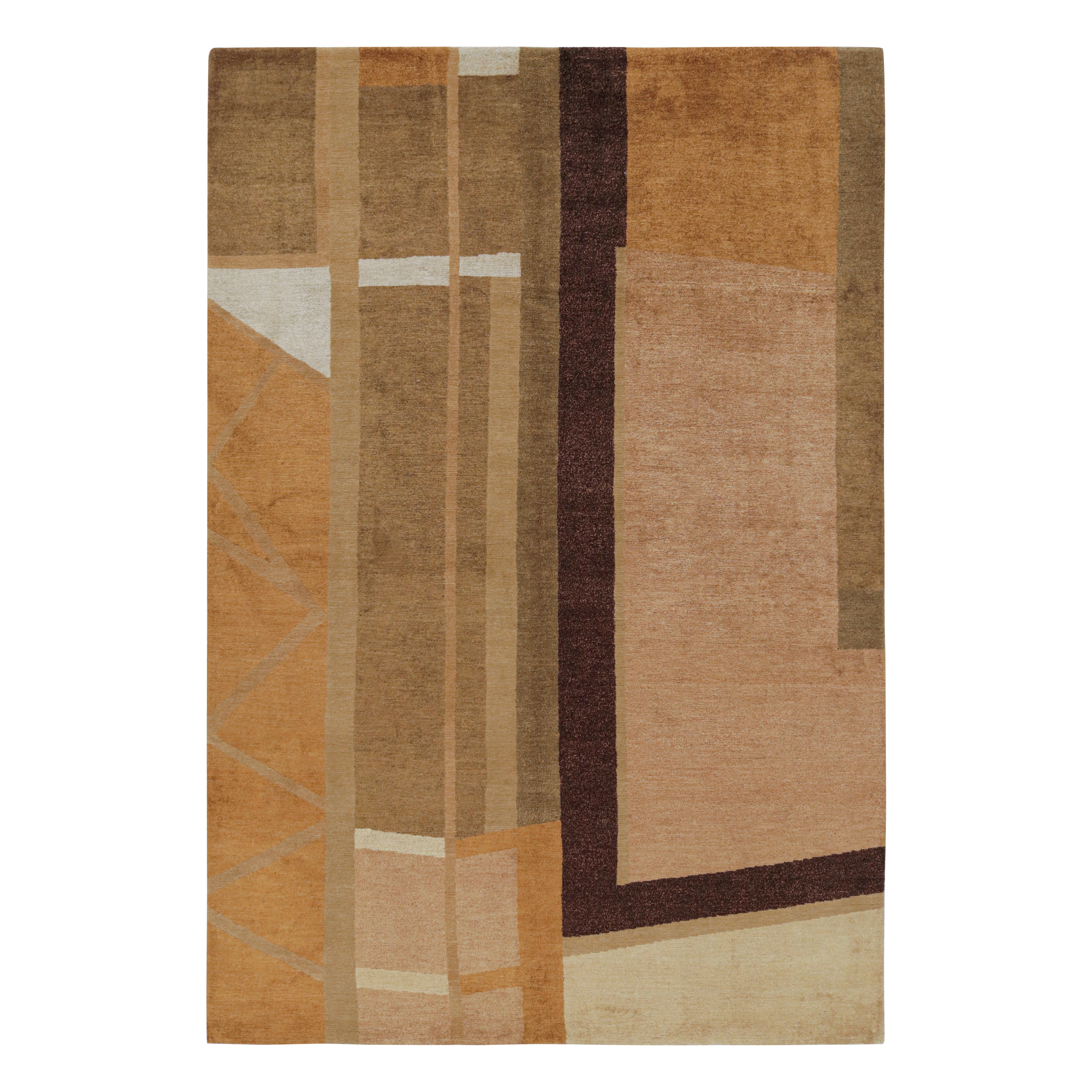 Alfombra Art Decó moderna de Rug & Kilim en beige-marrón con motivos geométricos