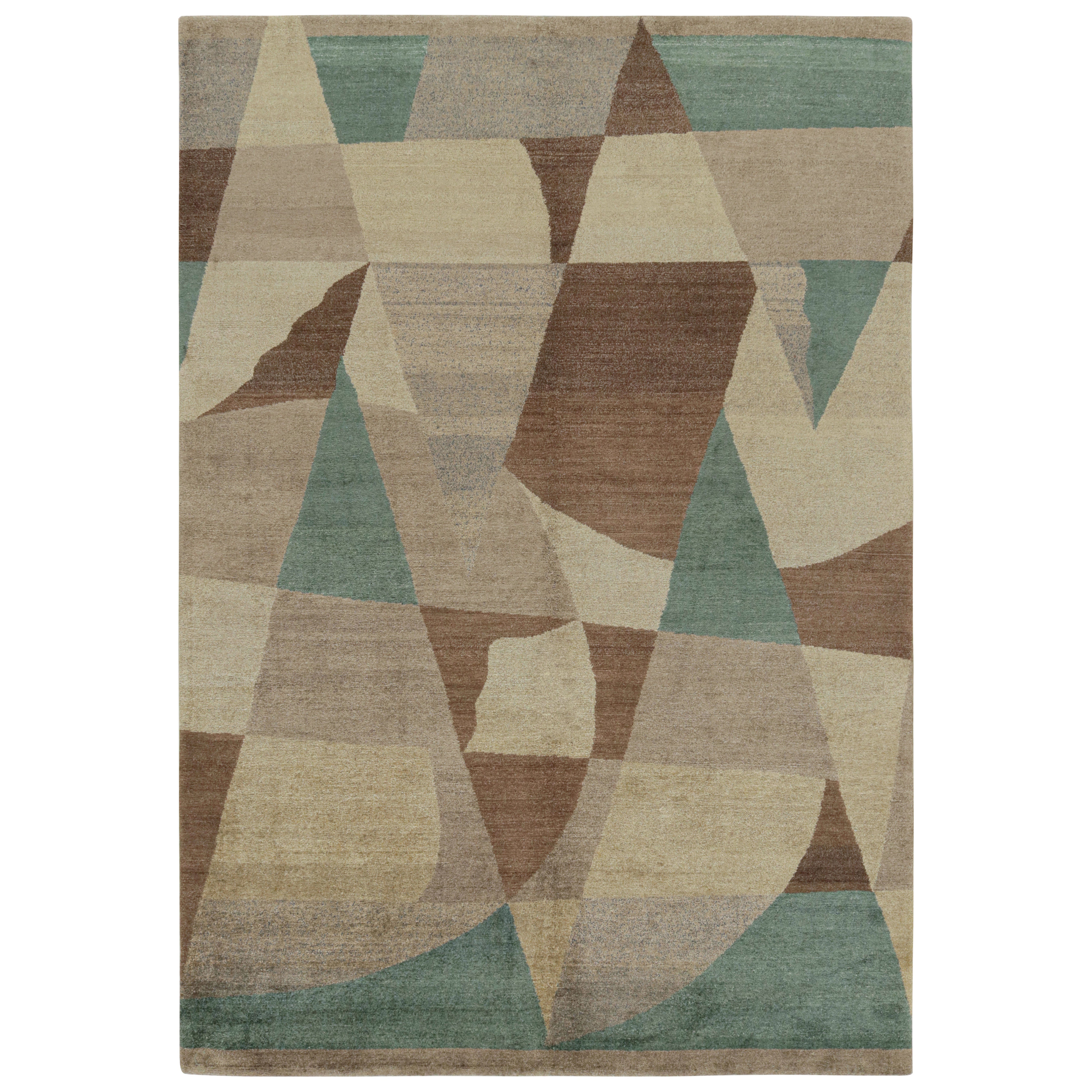 Alfombra Art Déco de Rug & Kilim con motivos geométricos beige-marrón y azul "Nargis" en venta