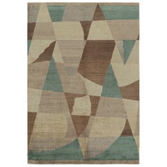 Rug & Kilim’s Art Deco Rug with Beige-Brown & Blue Geometric Patterns “Nargis”