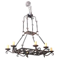 Antique Early 20th Century Eight-Light Iron Chandelier