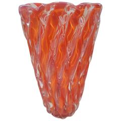 Brilliant Orange and Gold Murano Grillwork Vase by Alfredo Barbini