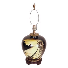 Japanische handbemalte Heron-Keramik-Tischlampe