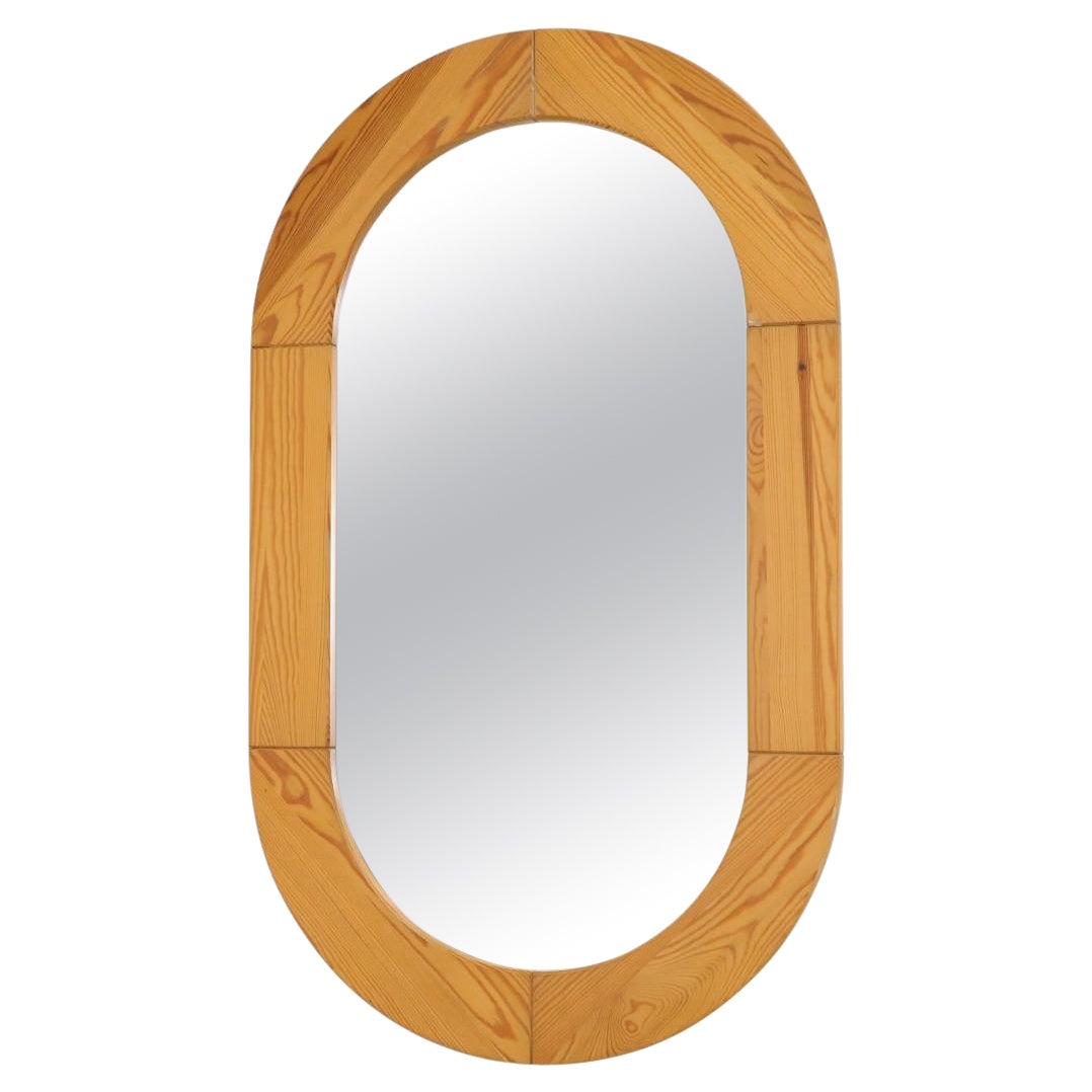 Swedish Mid-Century Oval Pine Wall Mount Mirror