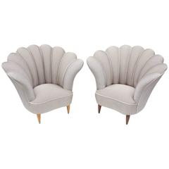 Pair of Elegant Flower Shape Armchairs, Italian, 1950s