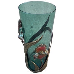 Glass Vase with Metal Iris Overlay