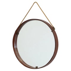 Italian Mid-Century Leather Wrapped Hanging Mirror From Pizzetti