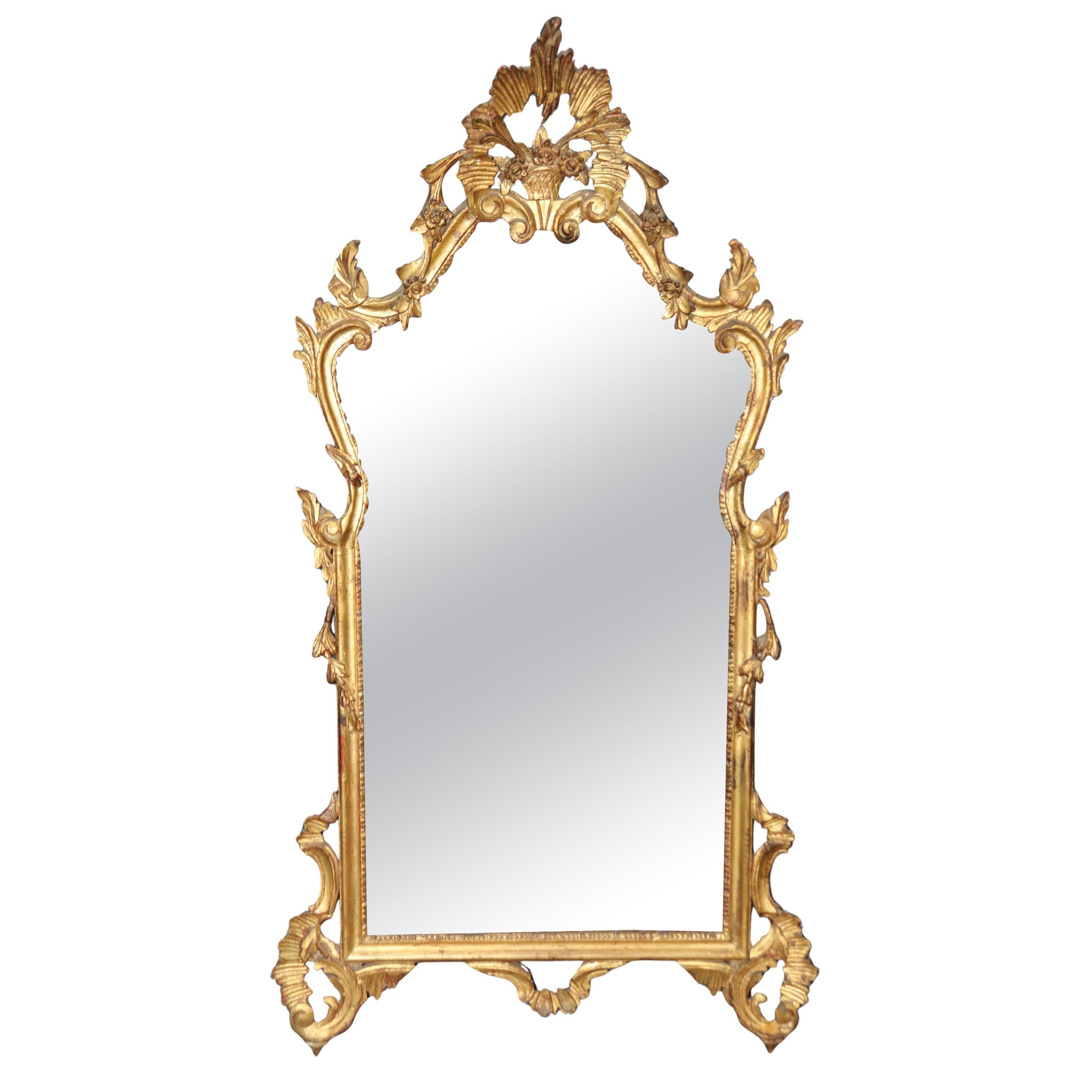 Antique Italian Rococo Style Gold Gilt Carved Wall Hanging Mirror