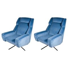 Pair of Blue Velvet Vintage Armchairs