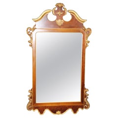 Vintage Italian Burled Walnut and Gold Gilt Carved Mirror Stamped Made in Italy