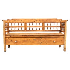 Banc ou banquette de rangement vintage en pin, années 1800