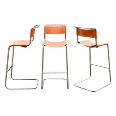 Thonet S 39 L.  Sgabello da bar in pelle vegetale cognac Sedia Mart Stam Set di 3