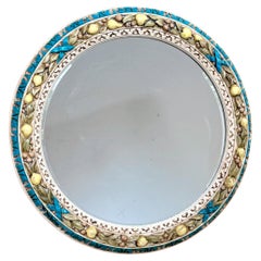 Finely Carved Round Florentine Polychromed & Gilt Lemon, Laurel Wood Mirror