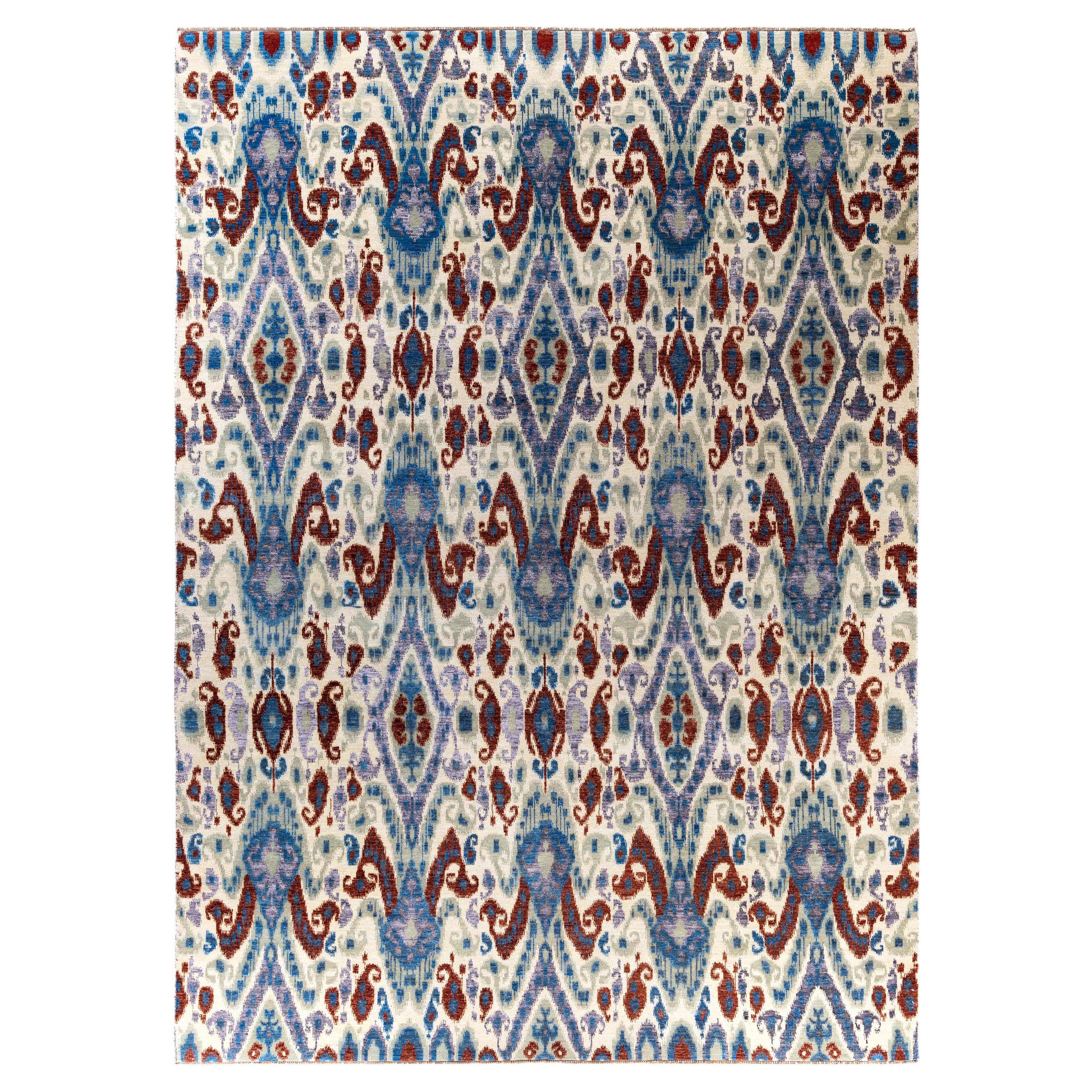 Tappeto Geometrico Tradizionale in Lana e Seta Annodato a Mano Avorio 9' 2" x 12' 2"