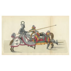 Scène de joue colorée à la main : cheval arqué et caparaçon rayé 1842
