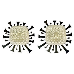 Pair of Wall lighting Brutalist metal with glass Helena Tynell Attr, 1960s
