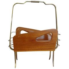 Italian Gio Ponti Inspired Brass And Walnut Magazine Holder 8