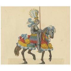 Impression d'armoiries de parade chevaliers colorée à la main avec de vibrants motifs héraldiques, 1842