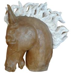 Glazed Terra Cotta Horse Head Sculpture 12
