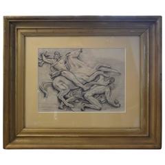 French Art Deco Black And White Framed Drawing 6