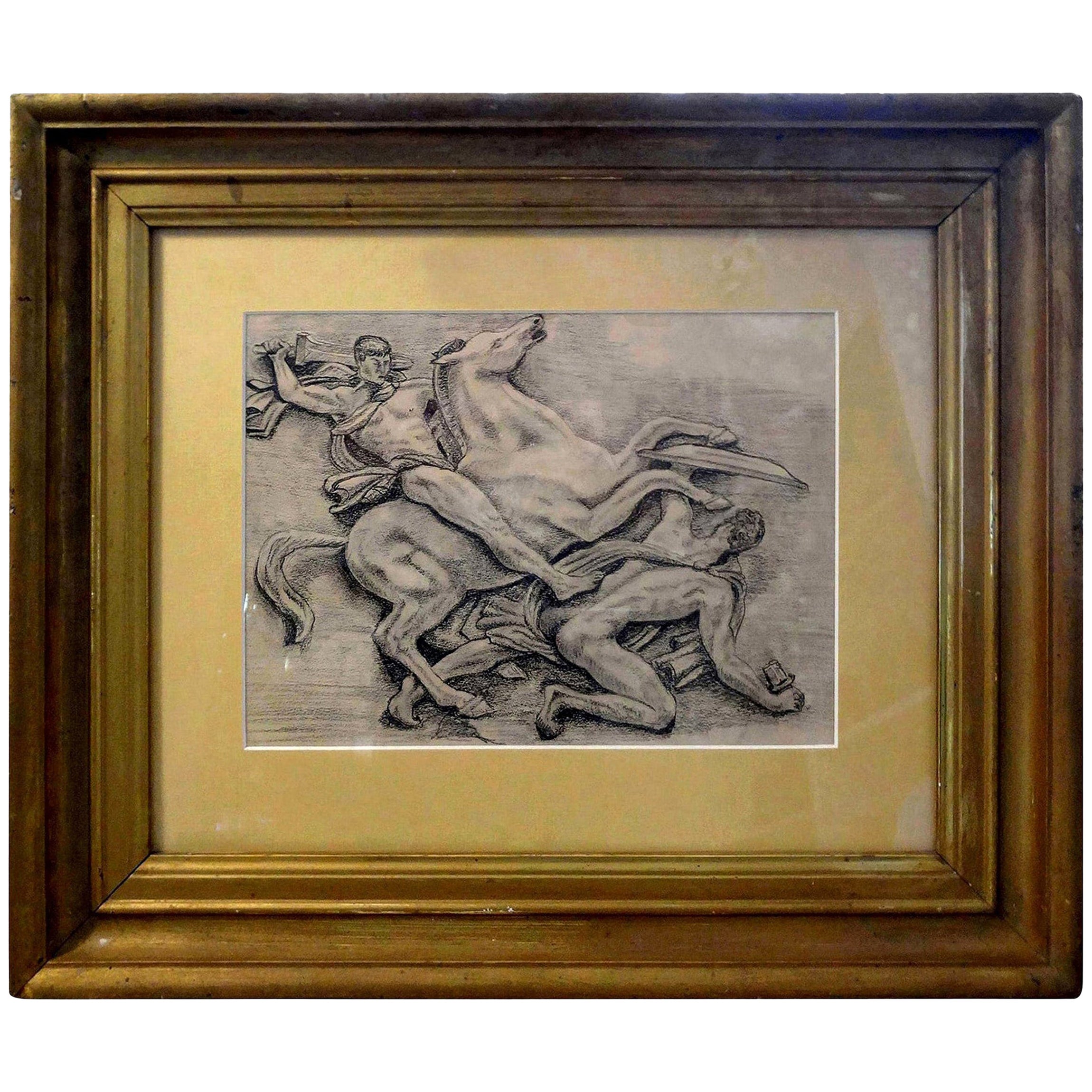 French Art Deco Black and White Framed Drawing For Sale