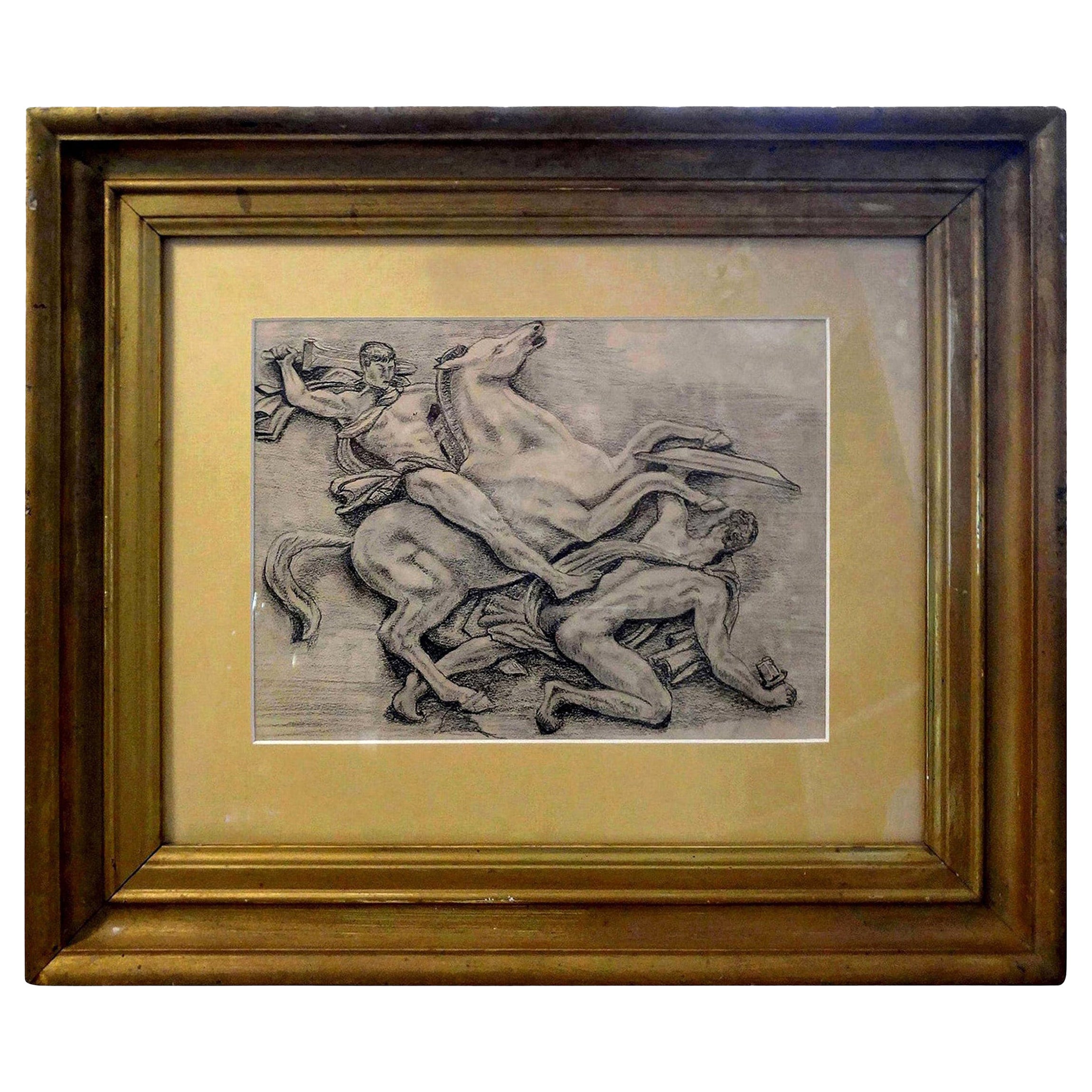 Disegno francese Art Déco in bianco e nero con cornice