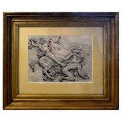 Drawing encadré Art Déco français en noir et blanc