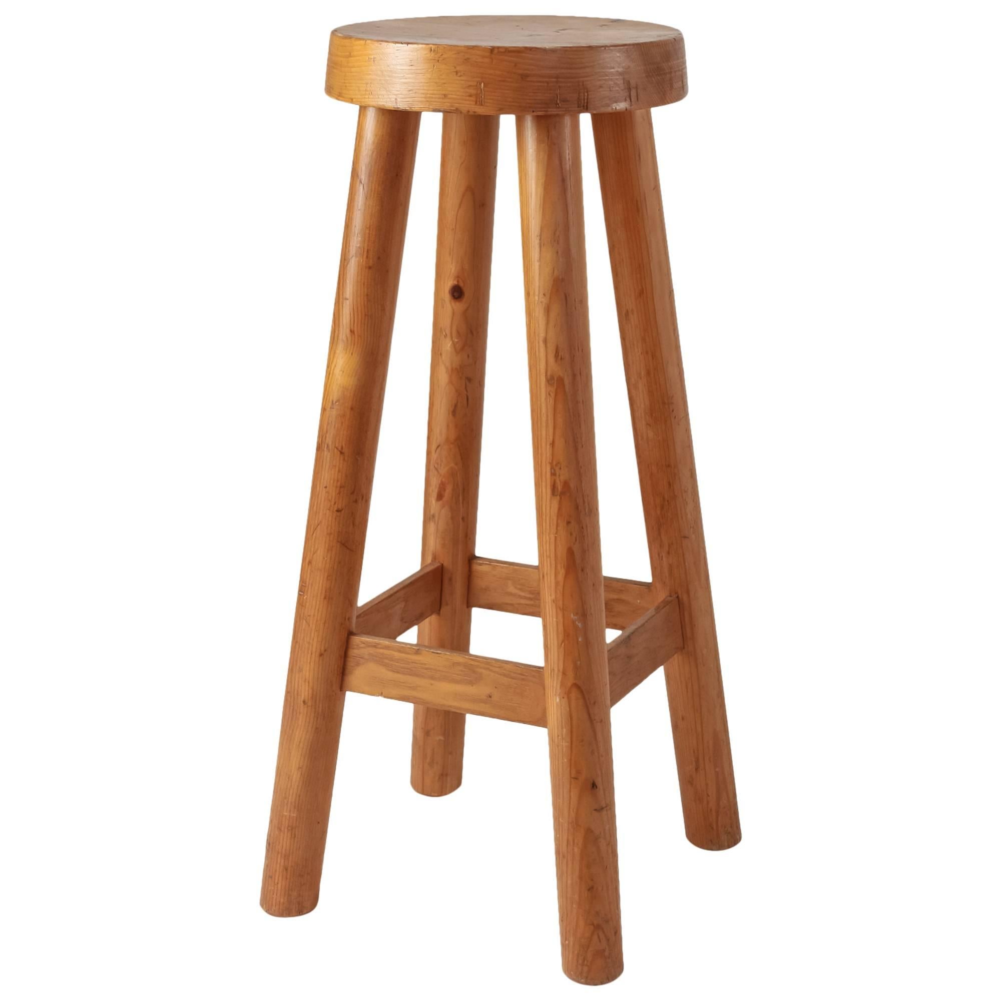 Charlotte Perriand Rare High Pine Bar Stool from Hotel Le Doron, France, 1948 For Sale