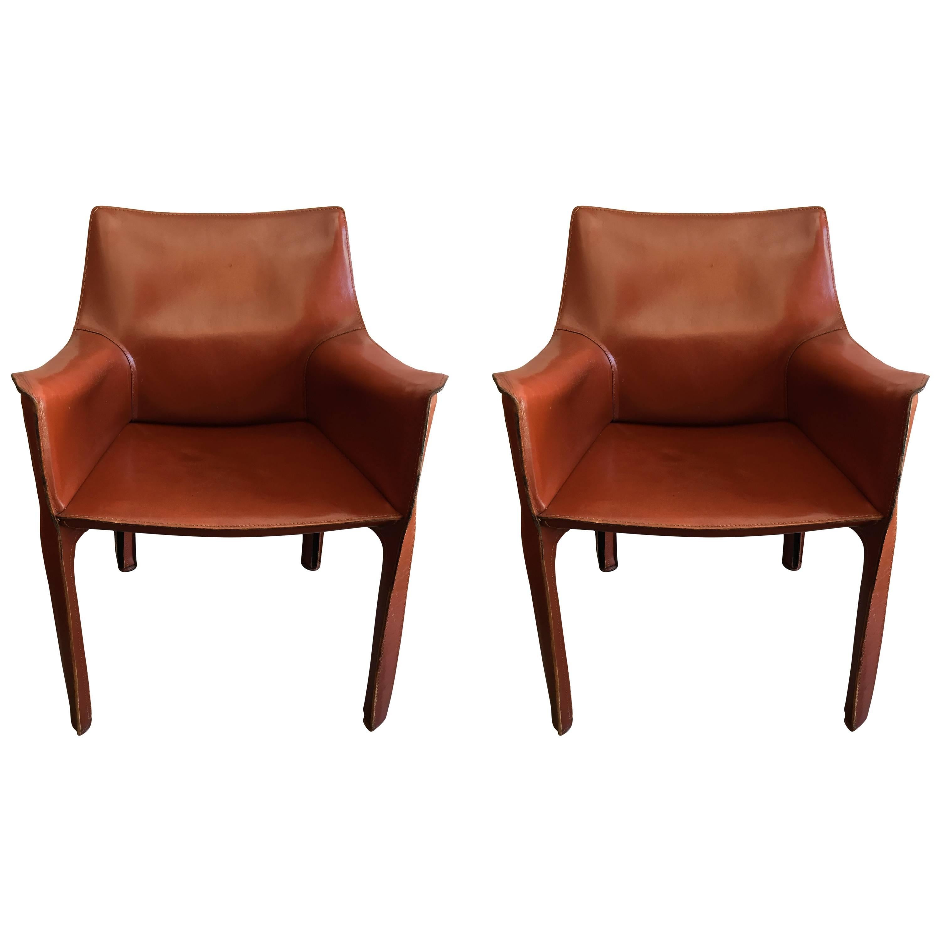 Pair of Mario Bellini Cassina Cab Leather Chairs