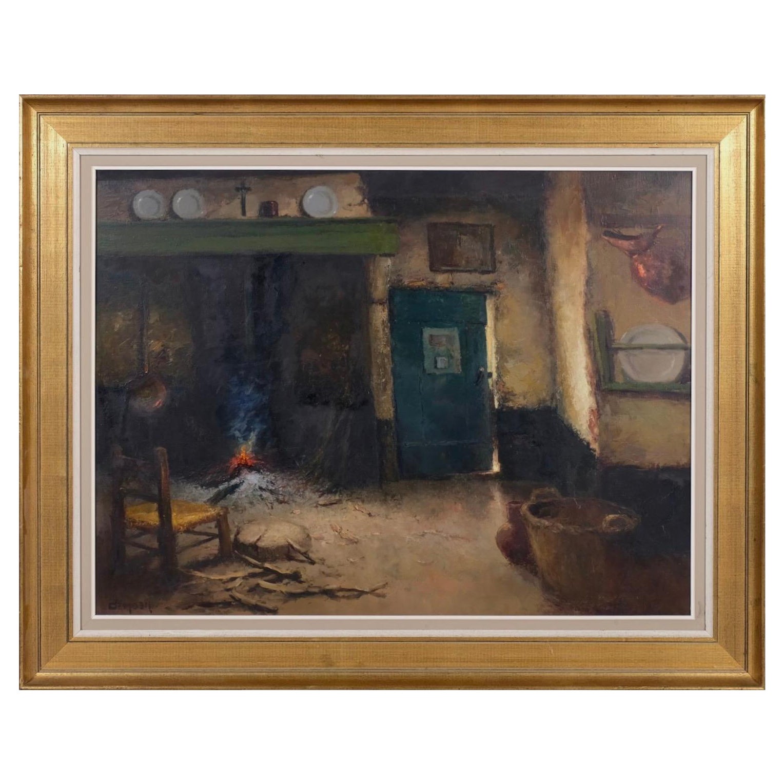 Ambientazione interna Olio su tela di Albert Demoen (1916-1992)