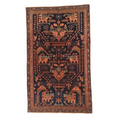 Persischer Hamadan Kleiner Teppich aus Wolle in Marineblau, Blau und Rosa 10340