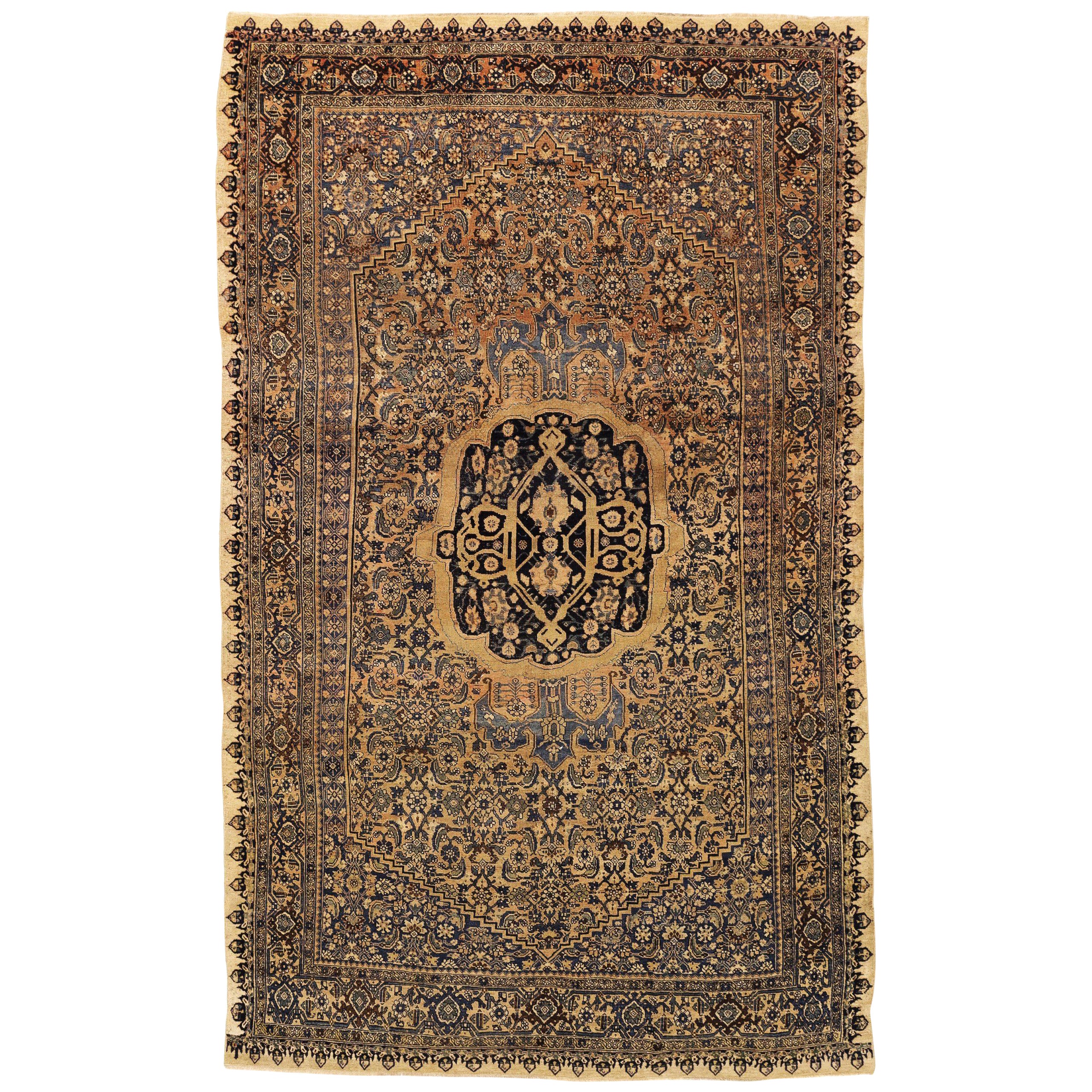 Persian Bijar Area Rugs - Wool Navy Blue Yellow 10341