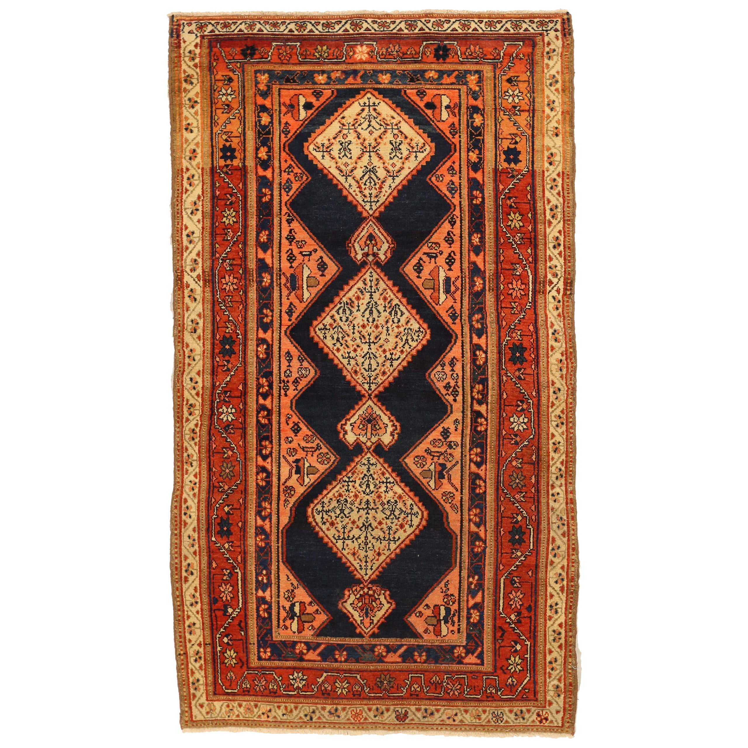 Petit tapis persan Malayer - Laine ivoire bleu marine bleu rose rouge 10328