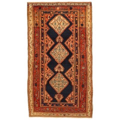 Petit tapis persan Malayer - Laine ivoire bleu marine bleu rose rouge 10328