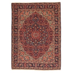 Persischer Täbris-Teppich - Wolle Elfenbein Marineblau Blau Rot 10329