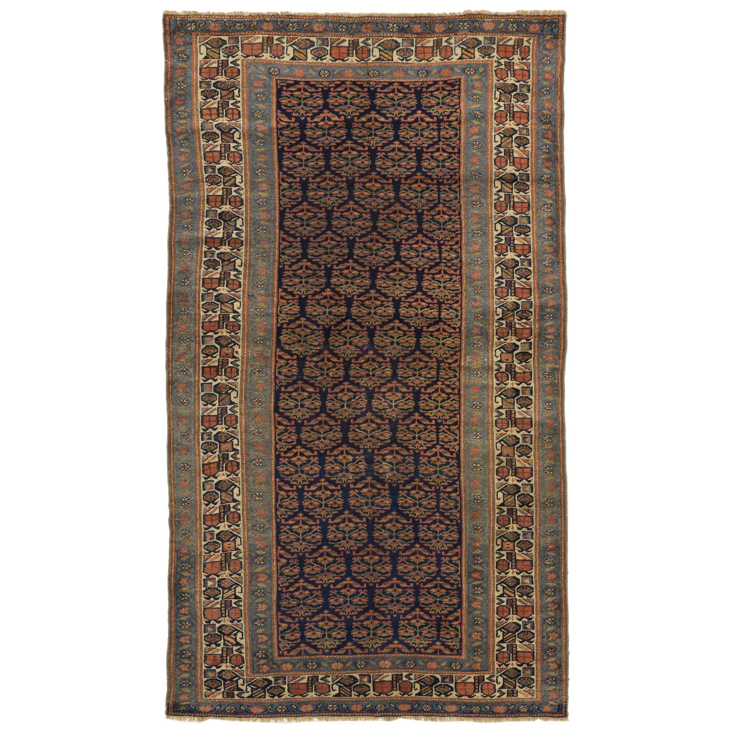 Persian Bijar Small Rug - Wool Blue Ivory Navy Blue 10330