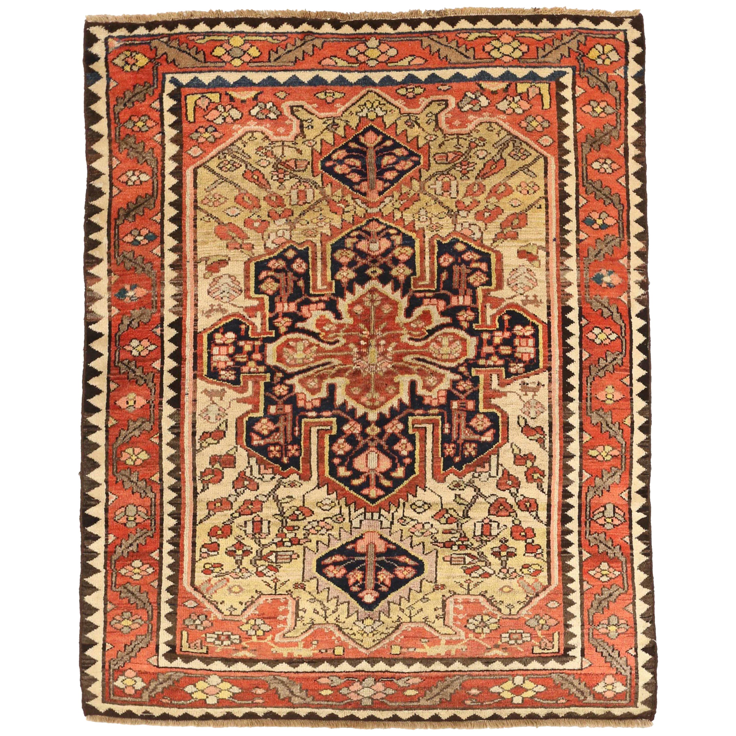 Persischer Hamadan Kleiner Teppich - Wolle Elfenbein Marineblau Blau Rot 10380