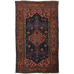 Vintage Persian Hamadan Small Rug - Wool Blue Navy Blue Pink Red 10332