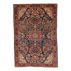 Alfombra Persa Hamadan Circa 1910 - Lana MarfilAzul MarinoDiseño Rojo - 10411