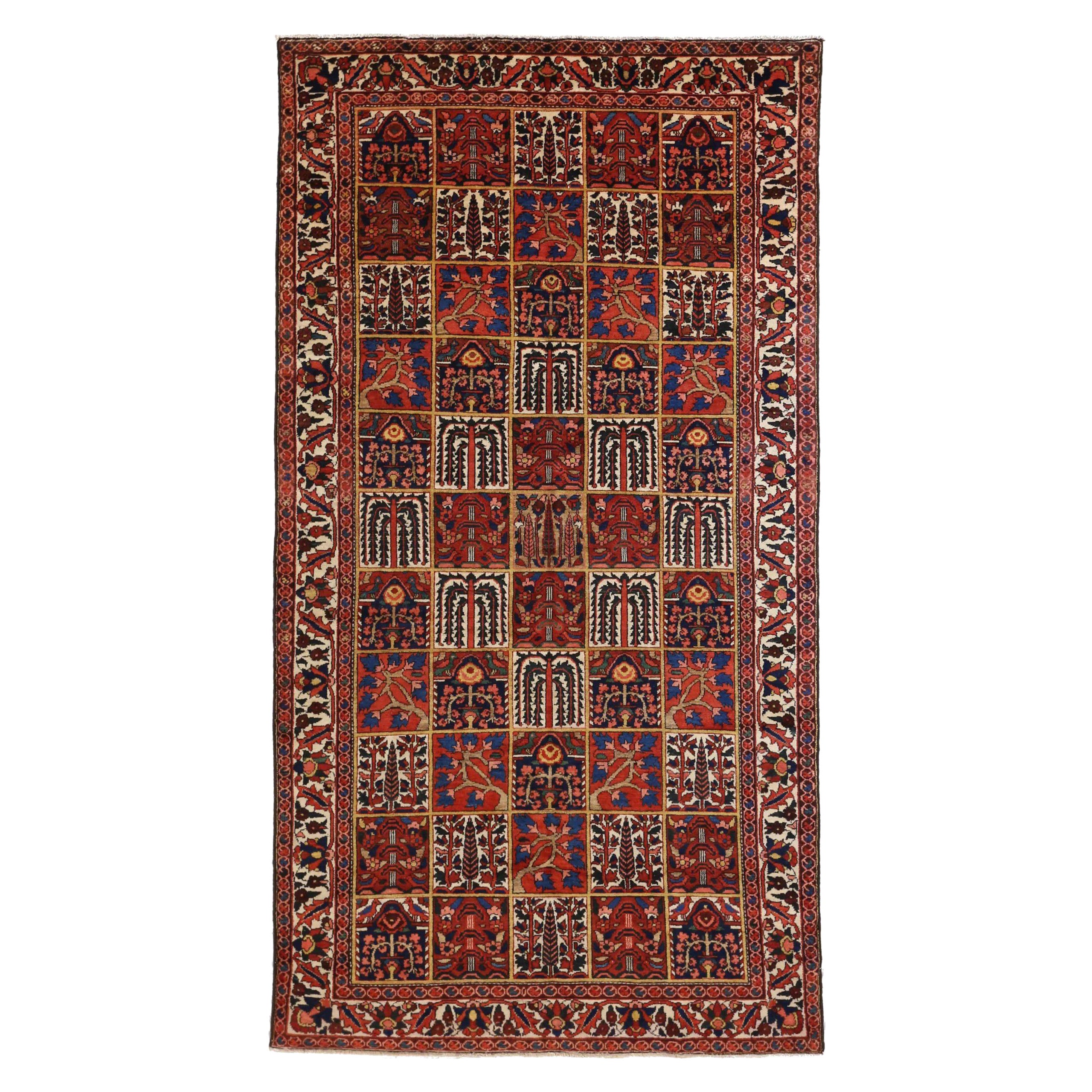 Alfombras Persas Bakhtiari Circa 1910 - Lana MarfilAzul MarinoDiseño Rojo - 10413