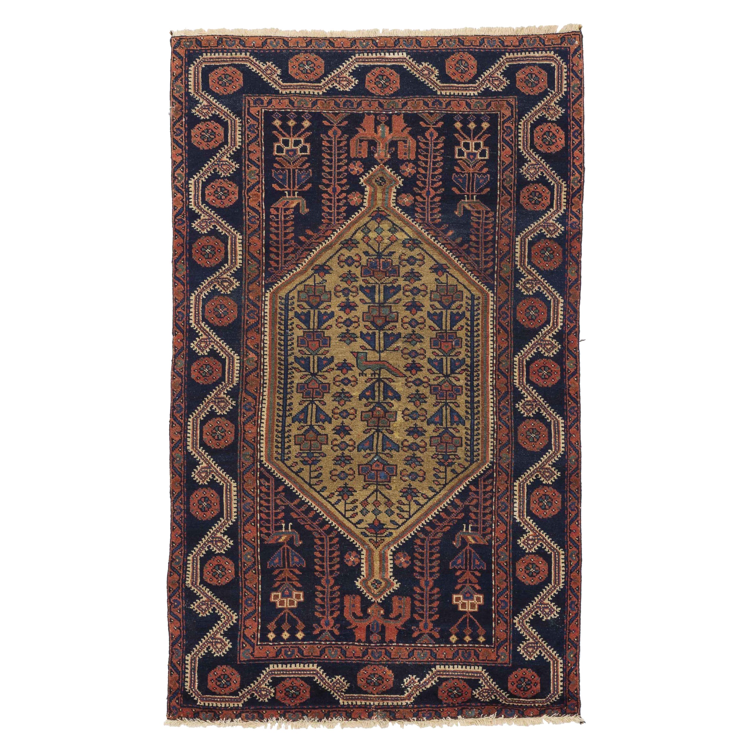 Persischer Hamadan Kleiner Teppich - Wolle Grün Marineblau 10388