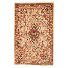 Persischer Mahal Kleiner Teppich Circa 1910 - Wolle Elfenbeinrot Design - 10393