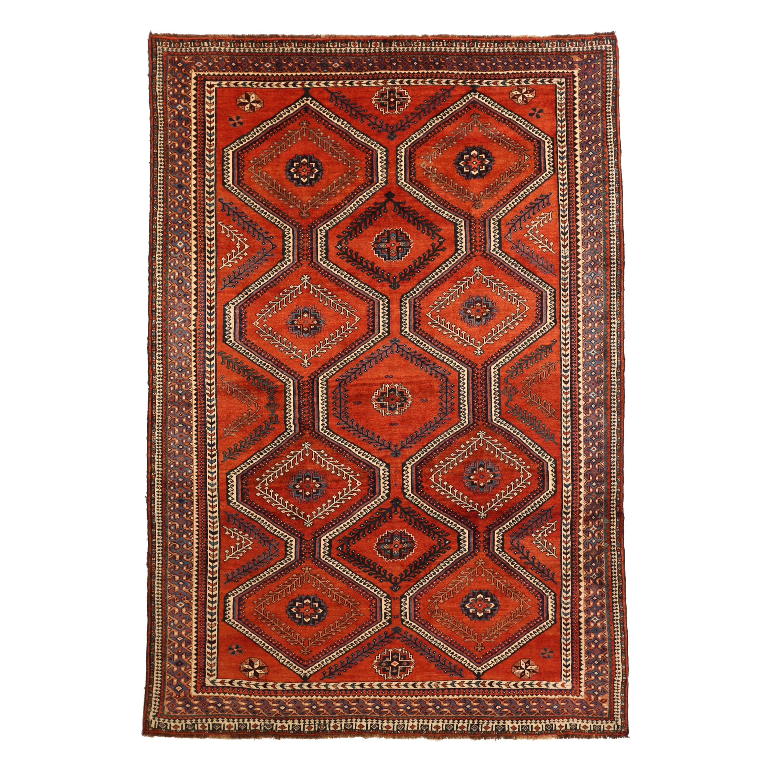 Tapis persans Shiraz - Laine orange rouge 10396 en vente