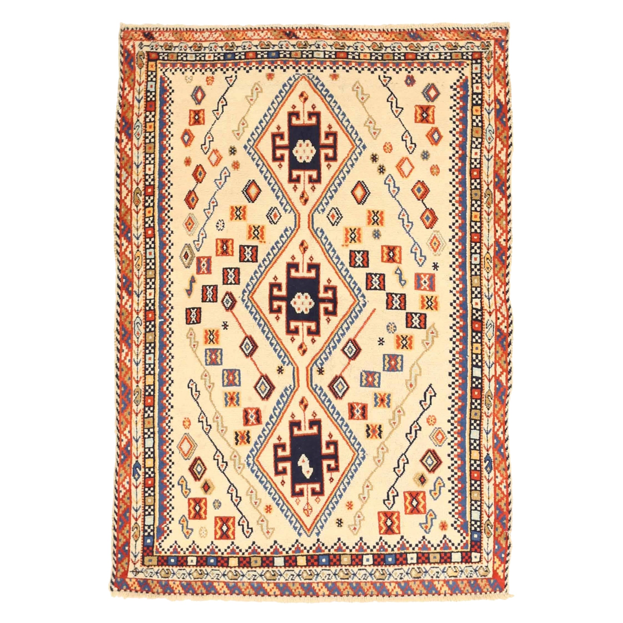 Persischer Shiraz-Teppich Circa 1910 - Wolle Elfenbein Design - 10399